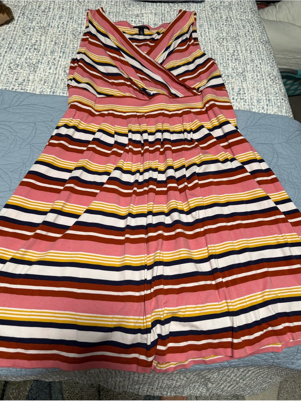 Lands' End Striped Sleeveless Pink, Yellow & Navy Sundress